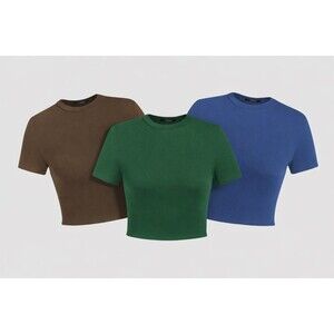 CIDER Cropped T-Shirts Lot of 3 | Size Large | Blue Green Brown | Minimal Basics